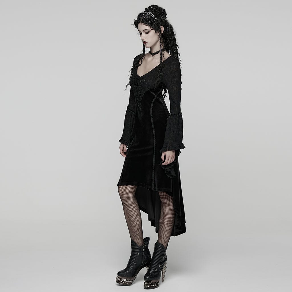 PUNK RAVE Women's Gothic Embroidered Lace-up Flared Sleeved Dress