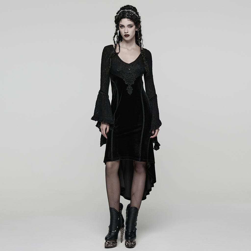 PUNK RAVE Women's Gothic Embroidered Lace-up Flared Sleeved Dress