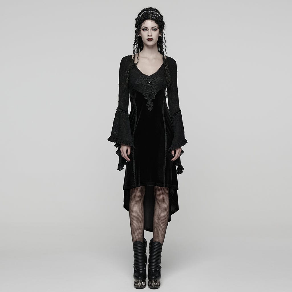 PUNK RAVE Women's Gothic Embroidered Lace-up Flared Sleeved Dress