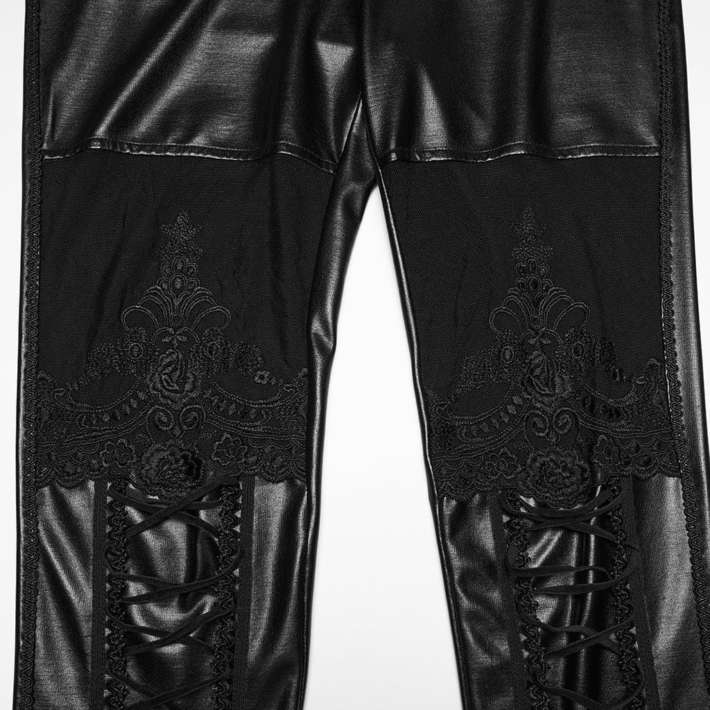 PUNK RAVE Women's Gothic Embroidered Sheer Leggings