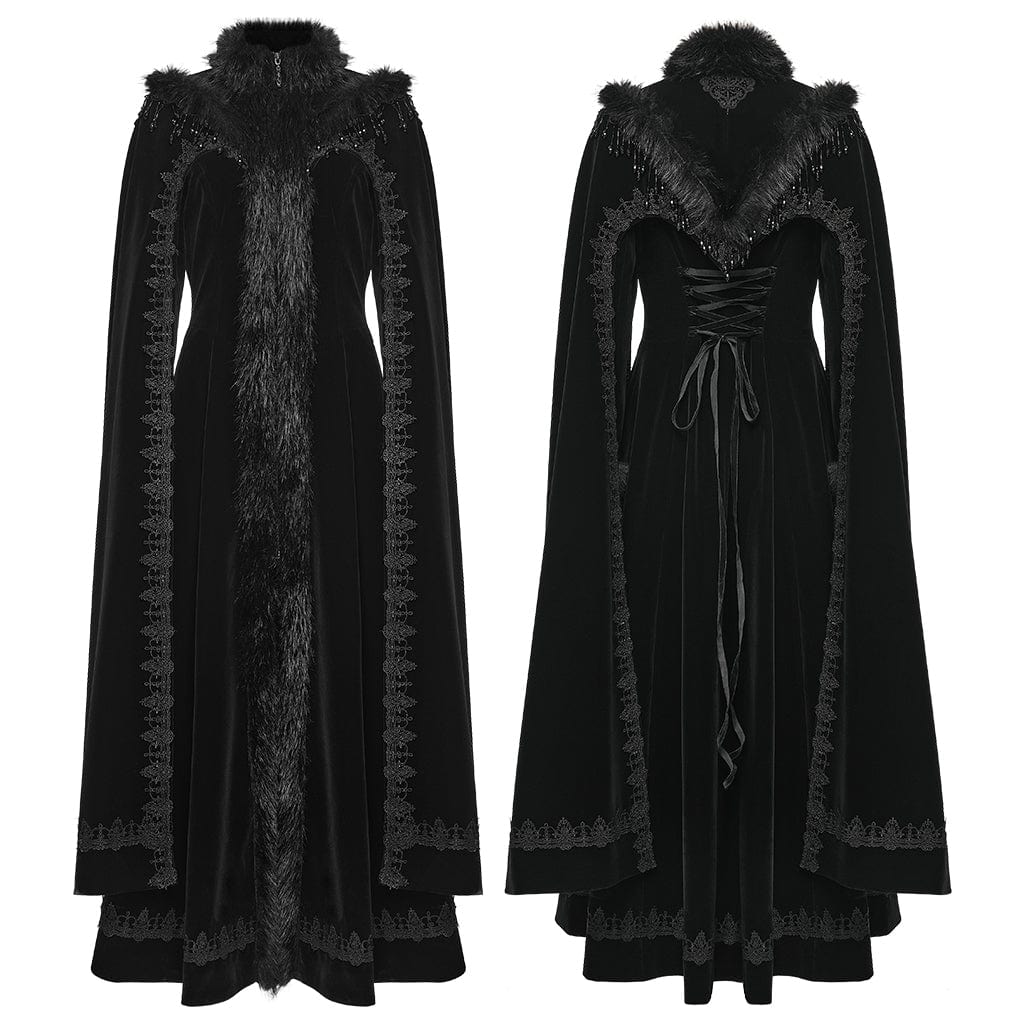 PUNK RAVE Women's Gothic Embroidered Stand Collar Beaded Coat