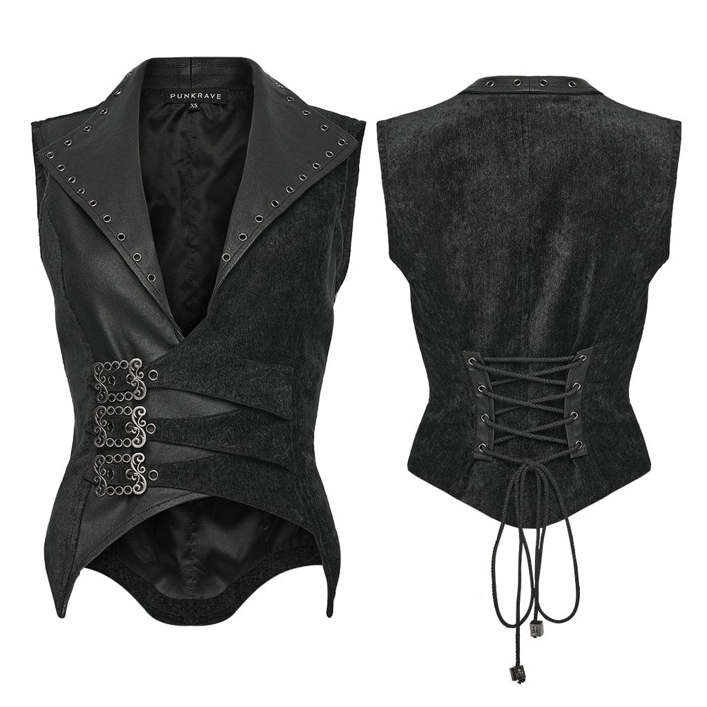 PUNK RAVE Women's Gothic Eyelet Buckle Lace-up Vest