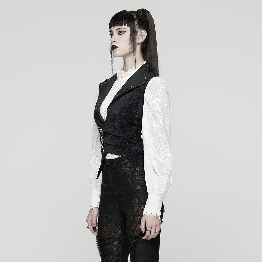 PUNK RAVE Women's Gothic Eyelet Buckle Lace-up Vest