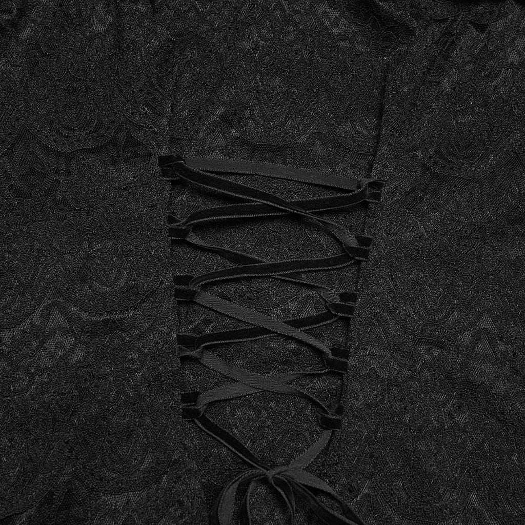 PUNK RAVE Women's Gothic Falbala Off Shoulder Short Sleeved Top