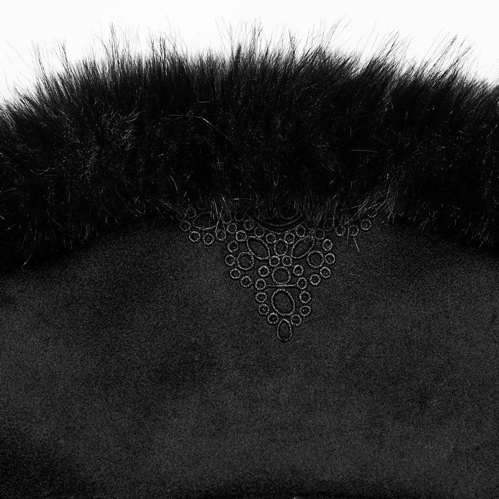 PUNK RAVE Women's Gothic Faux Fur Splice Lace-up Detachable Coat Black