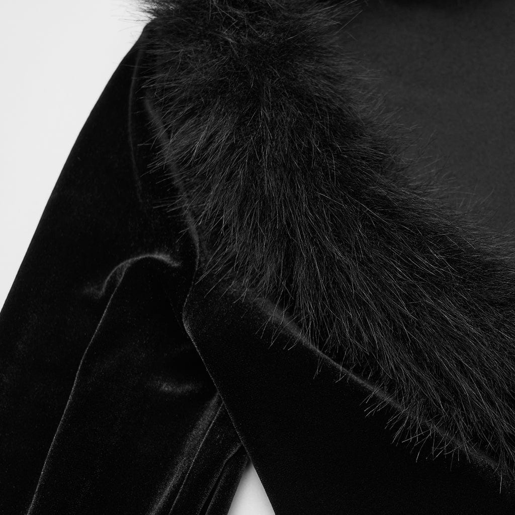 PUNK RAVE Women's Gothic Faux Fur Splice V-neck Lace-up Cardigan