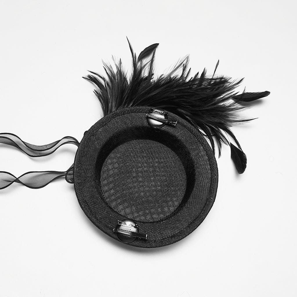 PUNK RAVE Women's Gothic Feather Ribbon Hat