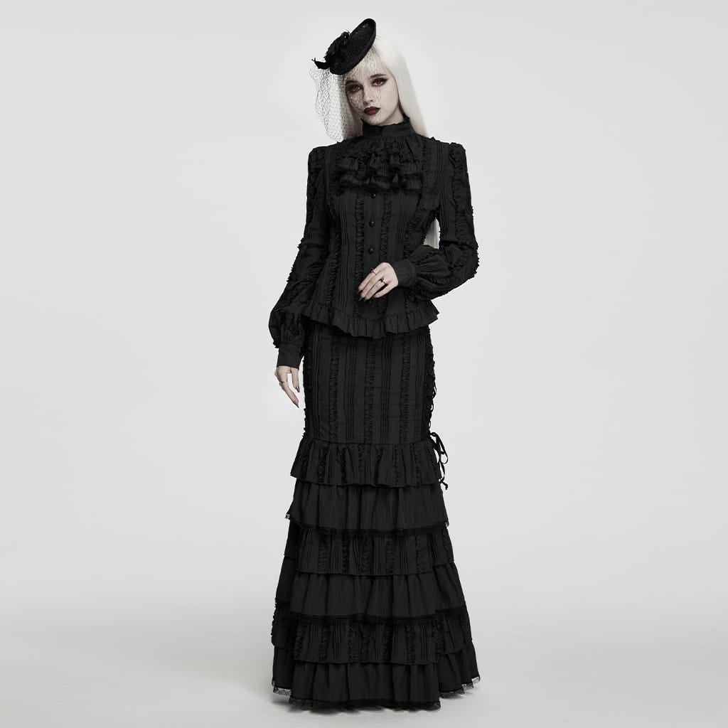 PUNK RAVE Women's Gothic Feather Rose Birdcage Veil Fascinator Hat Black