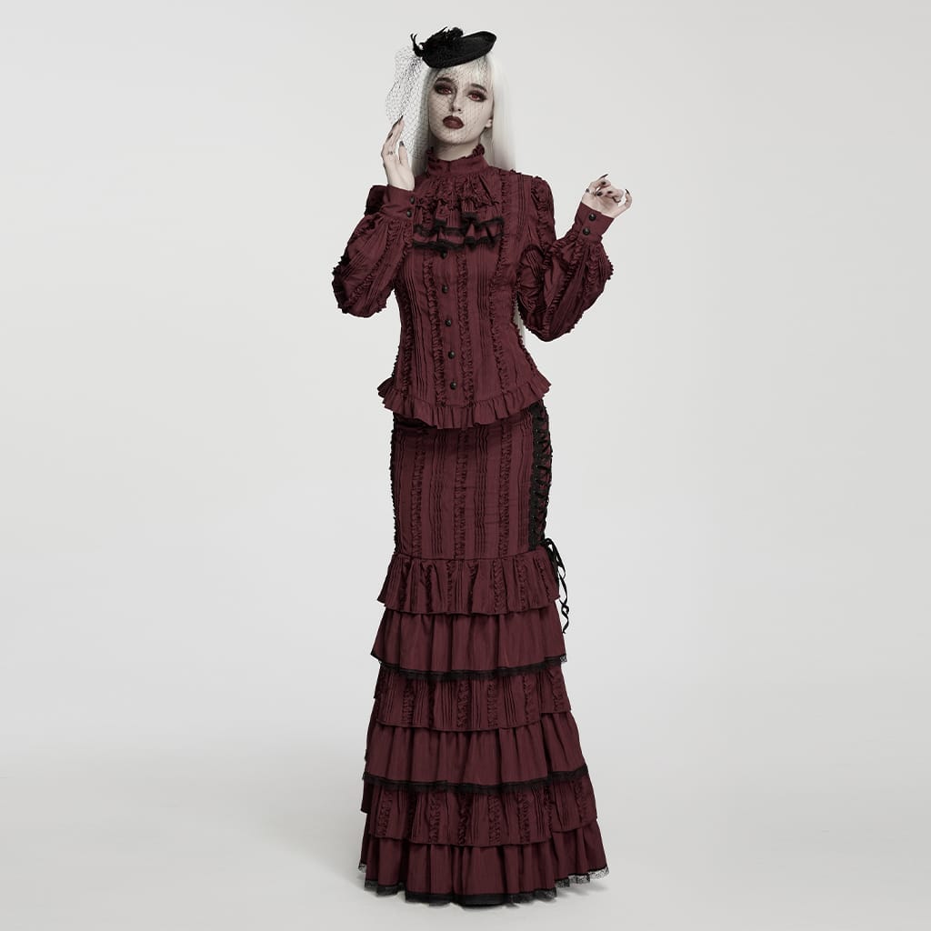 PUNK RAVE Women's Gothic Feather Rose Birdcage Veil Fascinator Hat Black-Red