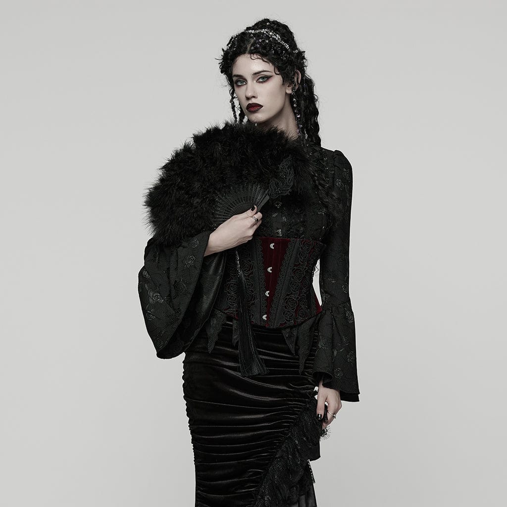 PUNK RAVE Women's Gothic Feathered Tassel Fan