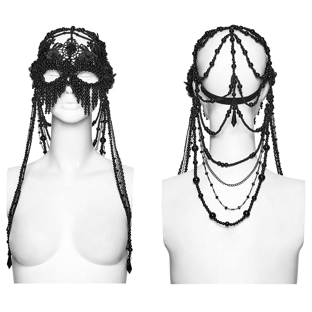 PUNK RAVE Women's Gothic Floral Beaded Chain Mask