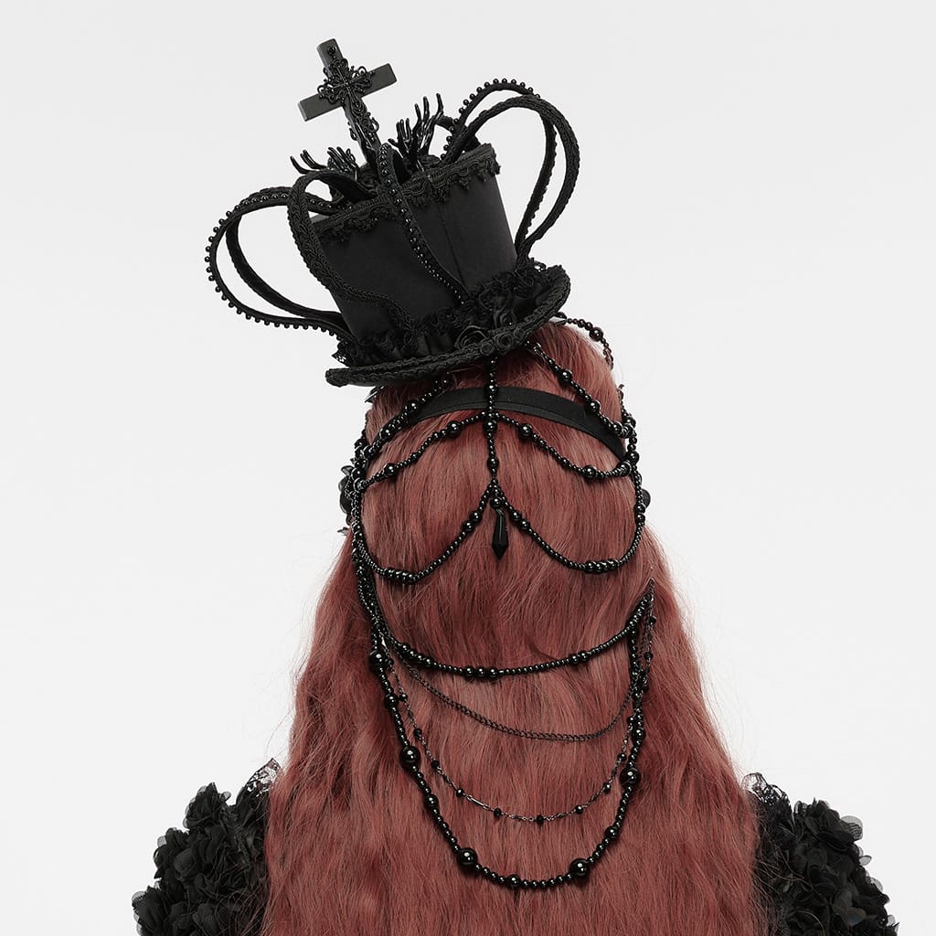 PUNK RAVE Women's Gothic Floral Beaded Chain Mask