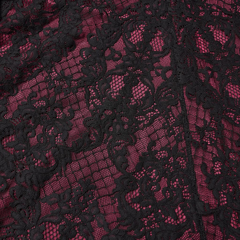 PUNK RAVE Women's Gothic Floral Beaded Irregular Hem Fishtail Skirt Red