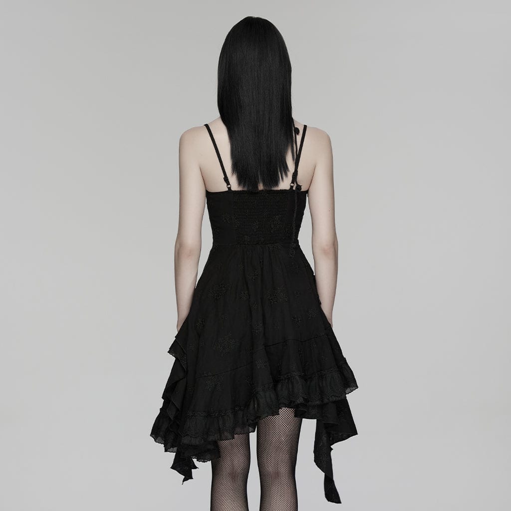 PUNK RAVE Women's Gothic Floral Embroidered Asymmetric Slip Dress