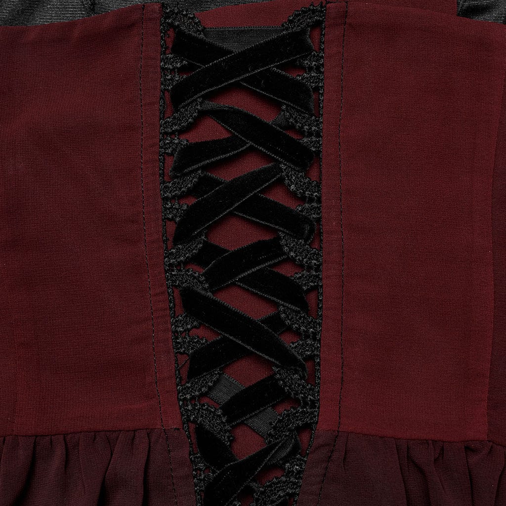 PUNK RAVE Women's Gothic Floral Embroidered Color Gradient Slip Dress