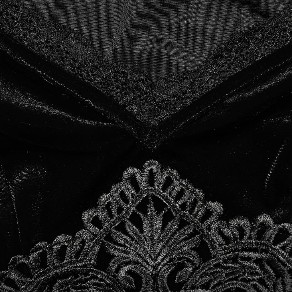 PUNK RAVE Women's Gothic Floral Embroidered Lace Splice Velvet Dress