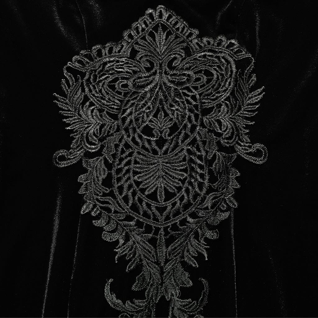 PUNK RAVE Women's Gothic Floral Embroidered Lace Splice Velvet Dress