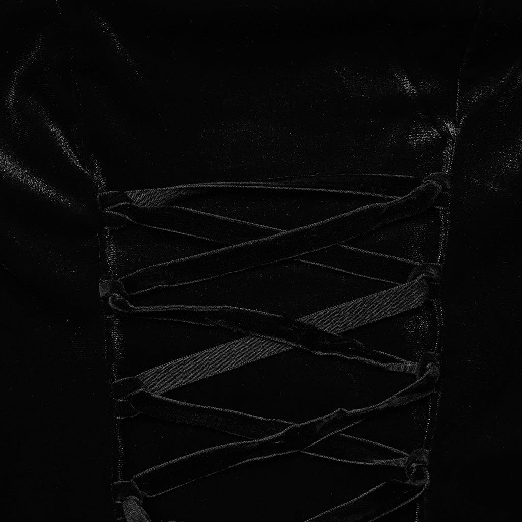 PUNK RAVE Women's Gothic Floral Embroidered Lace Splice Velvet Dress