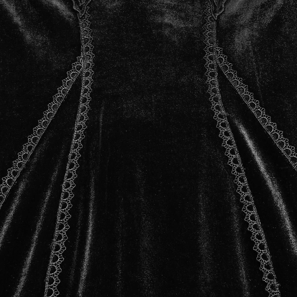 PUNK RAVE Women's Gothic Floral Embroidered Lace Splice Velvet Gown Dress Black