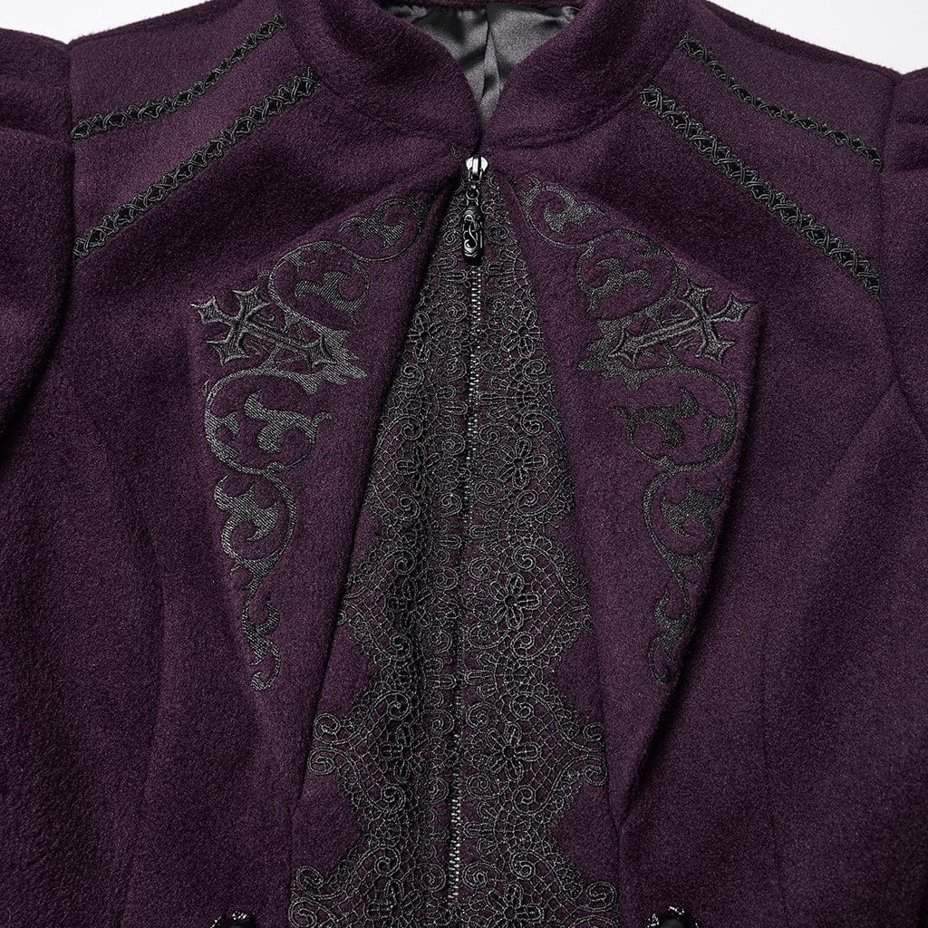 PUNK RAVE Women's Gothic Floral Embroidered Lace-up Jacket Violet