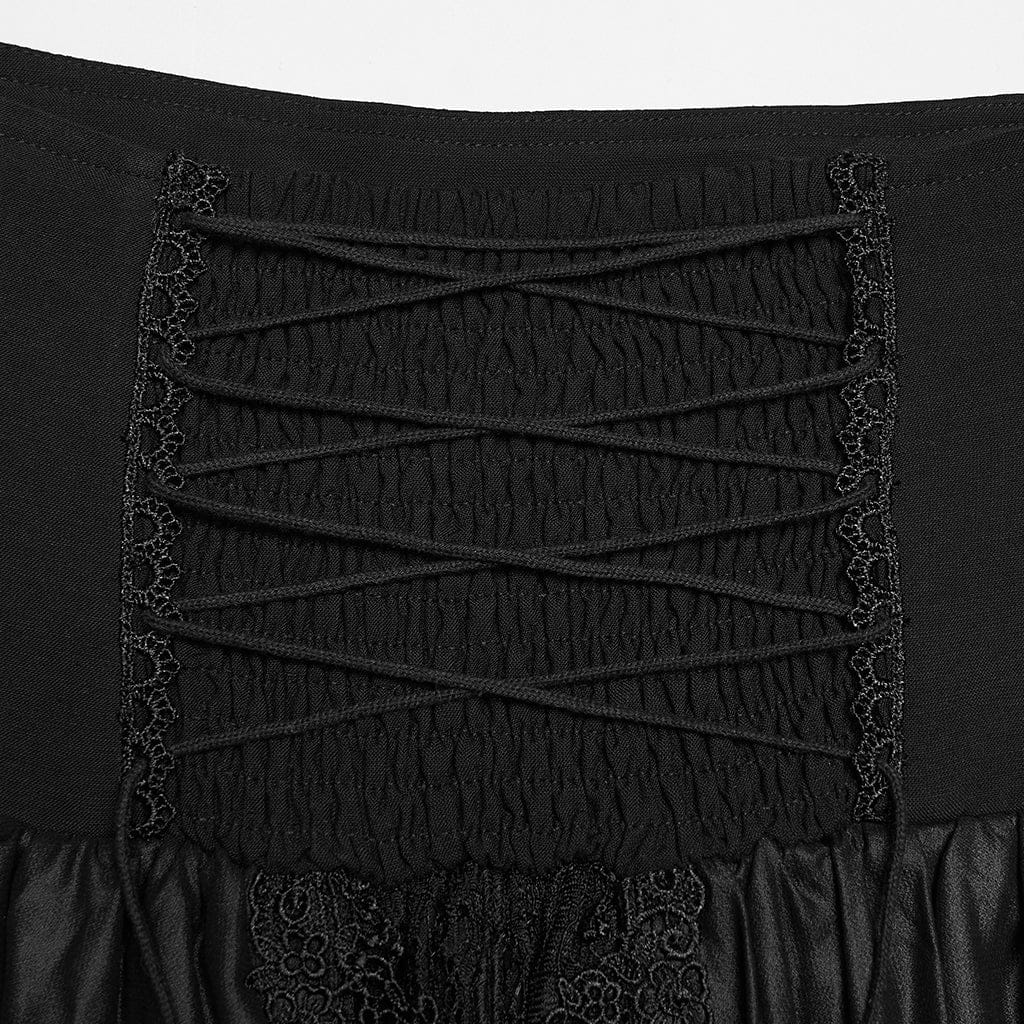 PUNK RAVE Women's Gothic Floral Embroidered Multilayered Skirt