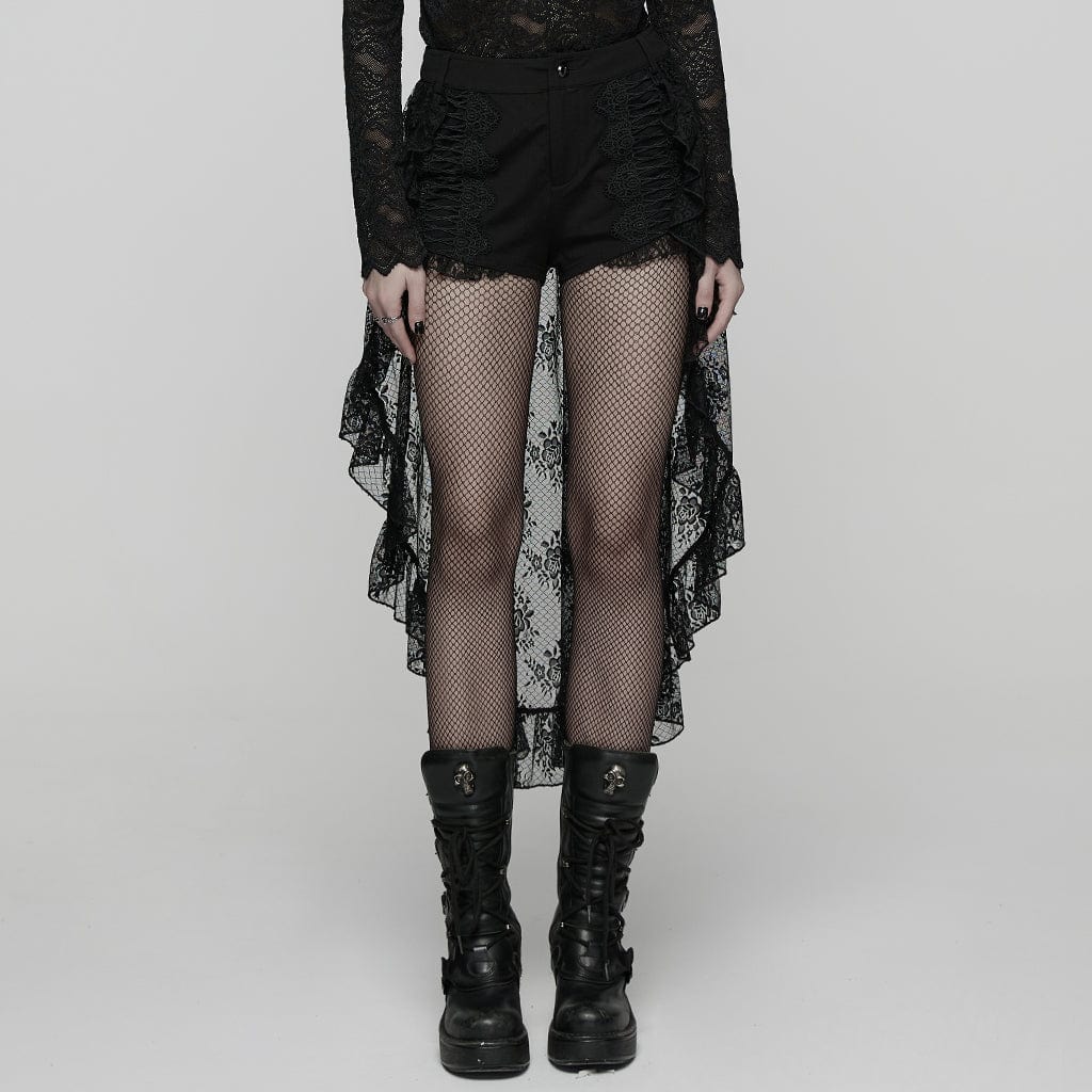 PUNK RAVE Women's Gothic Floral Lace Splice Shorts