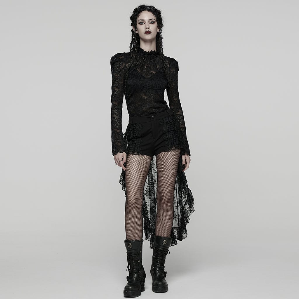 PUNK RAVE Women's Gothic Floral Lace Splice Shorts