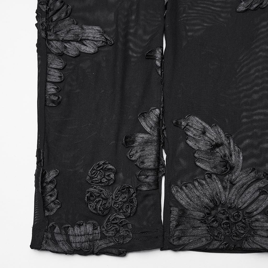 PUNK RAVE Women's Gothic Floral Mesh Leggings