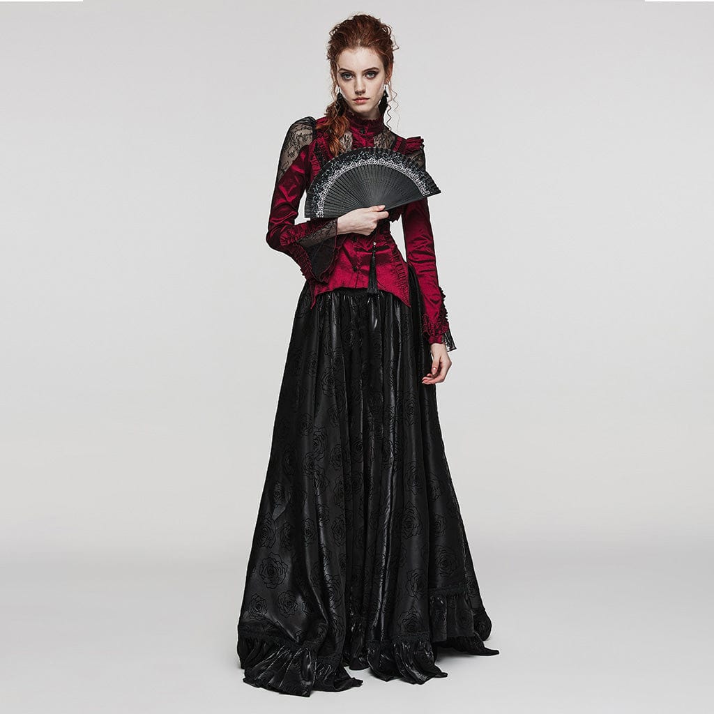 PUNK RAVE Women's Gothic Floral Printed Carving Fan