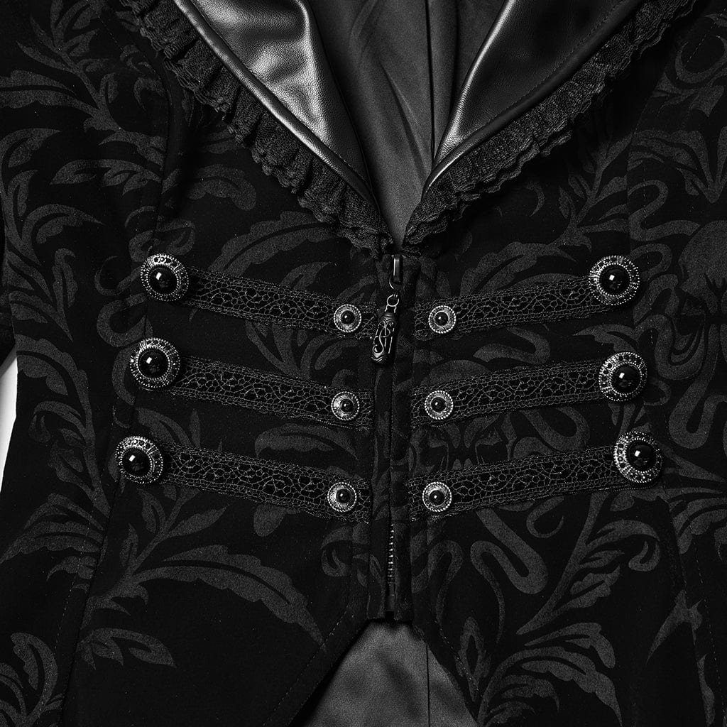 PUNK RAVE Women's Gothic Floral Printed Lace-up Jacket Black