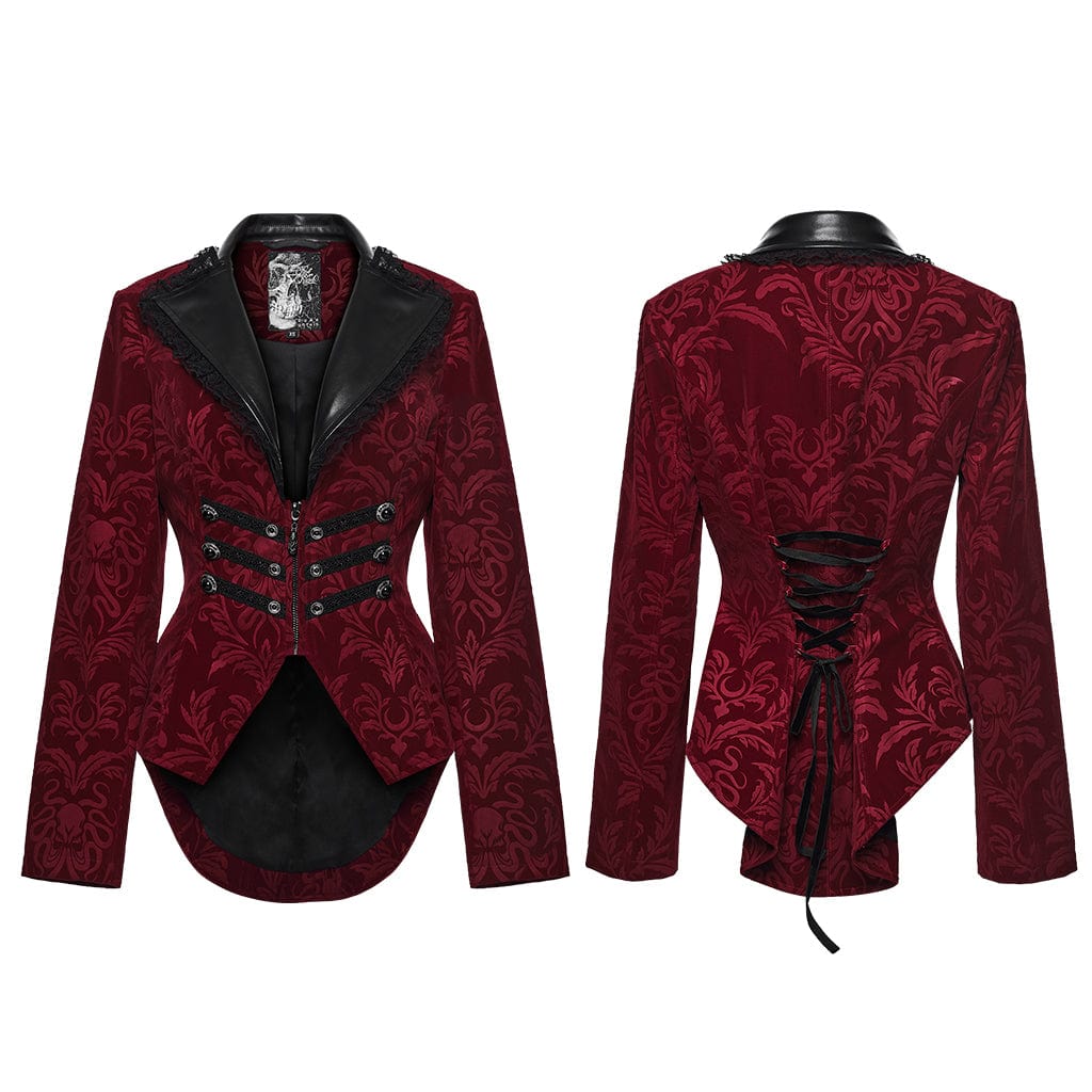 PUNK RAVE Women's Gothic Floral Printed Lace-up Jacket Red