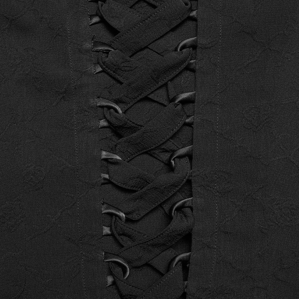 PUNK RAVE Women's Gothic Floral Ruffled Off Shoulder Maxi Dress