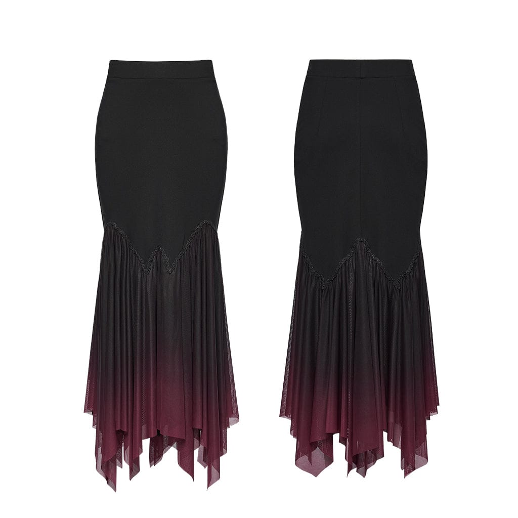 PUNK RAVE Women's Gothic Gradient Irregular Fishtail Skirt