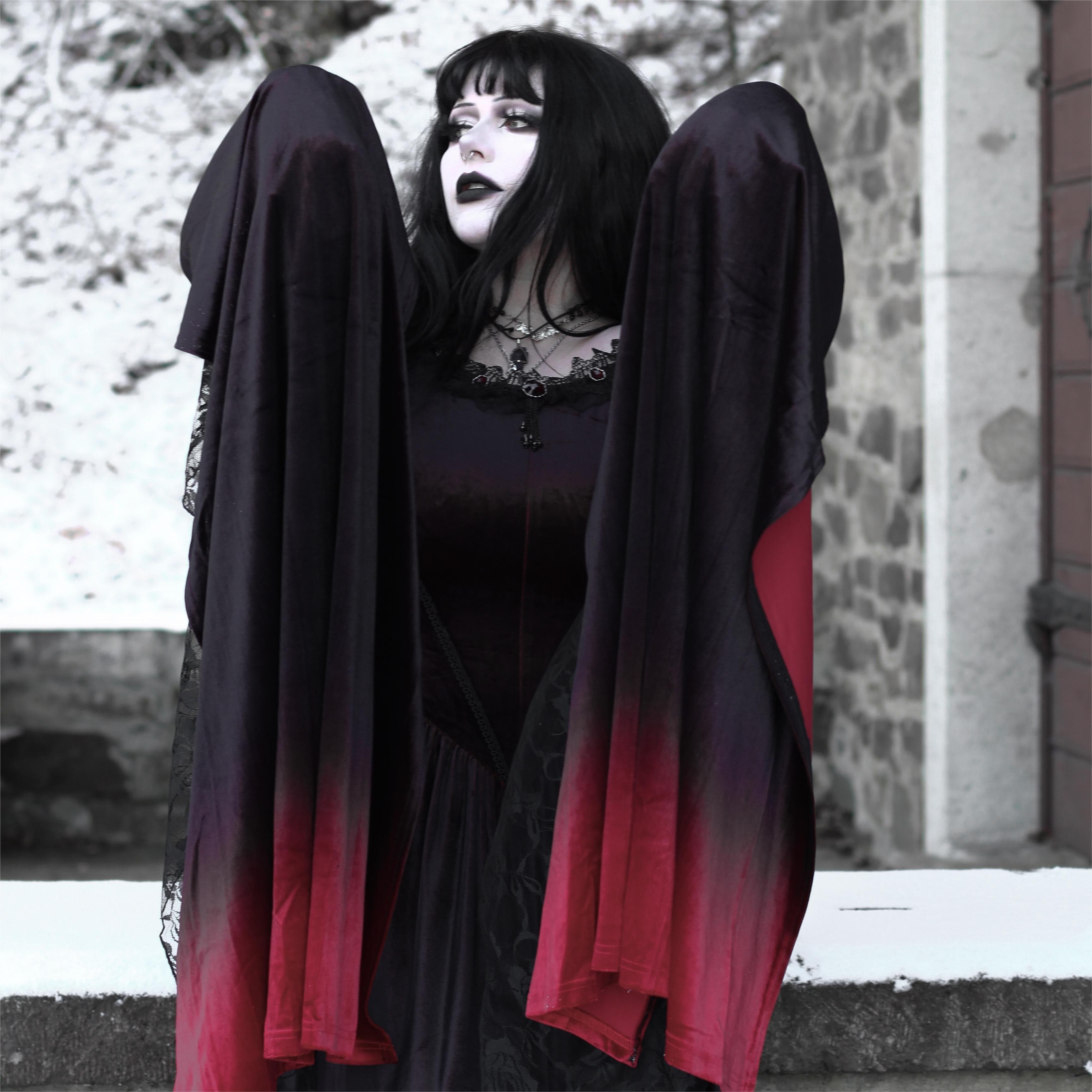 PUNK RAVE Women's Gothic Gradient Off Shoulder Flare Sleeved Maxi Dress Wedding Dress