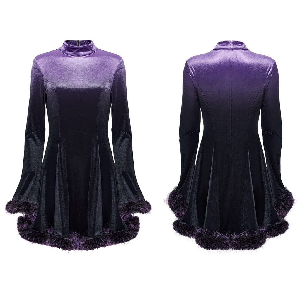 PUNK RAVE Women's Gothic Gradient Velvet Dress Purple