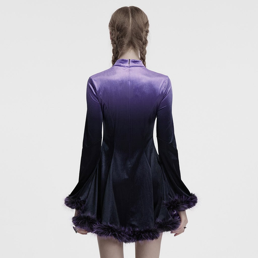 PUNK RAVE Women's Gothic Gradient Velvet Dress Purple