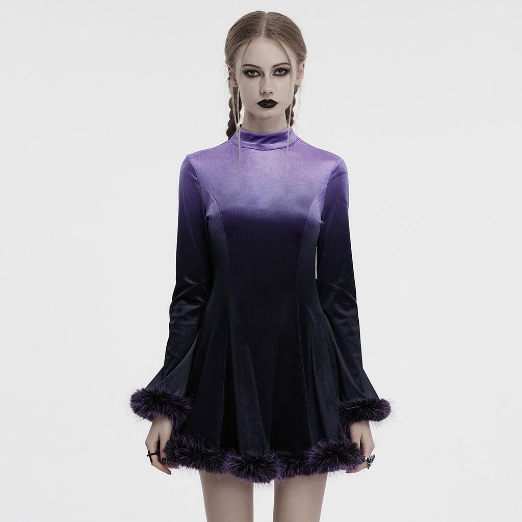 PUNK RAVE Women's Gothic Gradient Velvet Dress Purple