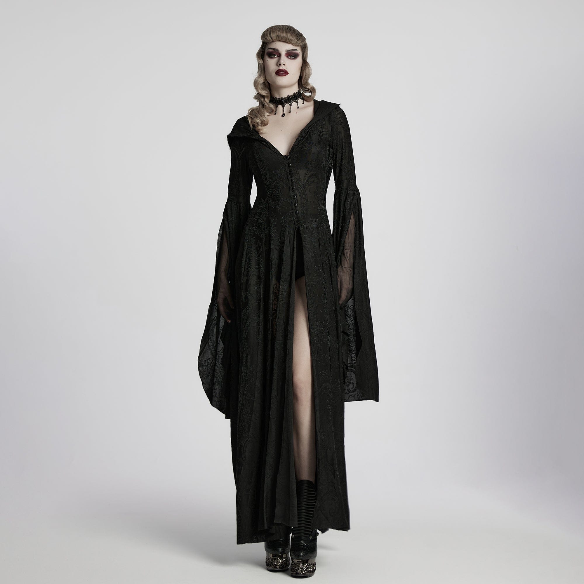 PUNK RAVE Women's Gothic Hooded Witch Maxidress Halloween Priestess Dress