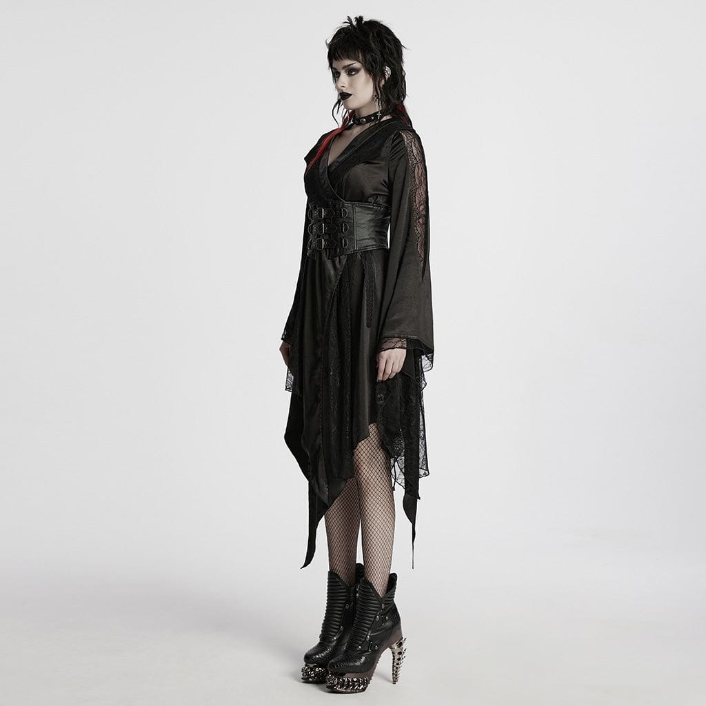 PUNK RAVE Women's Gothic Irregular Lace Splice Corset Dress