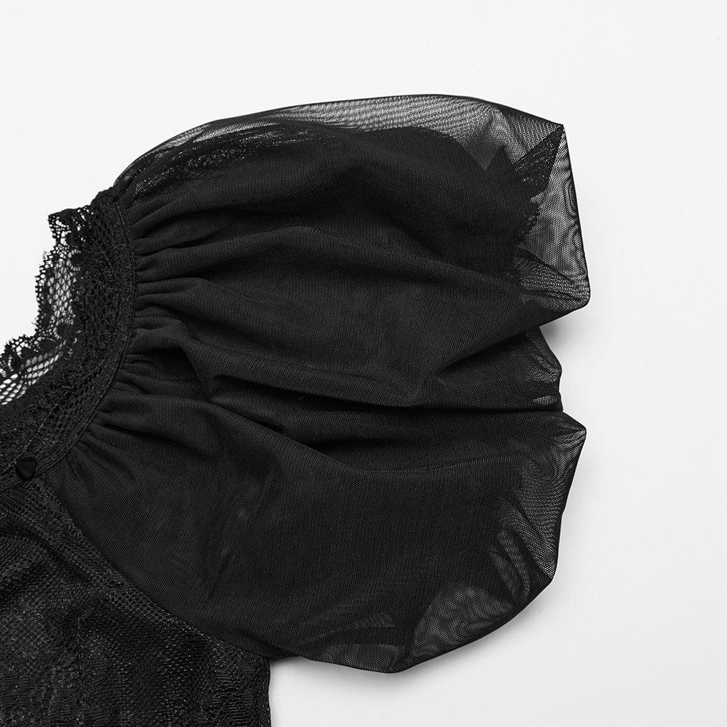 PUNK RAVE Women's Gothic Irregular Puff Sleeved Mesh Dress