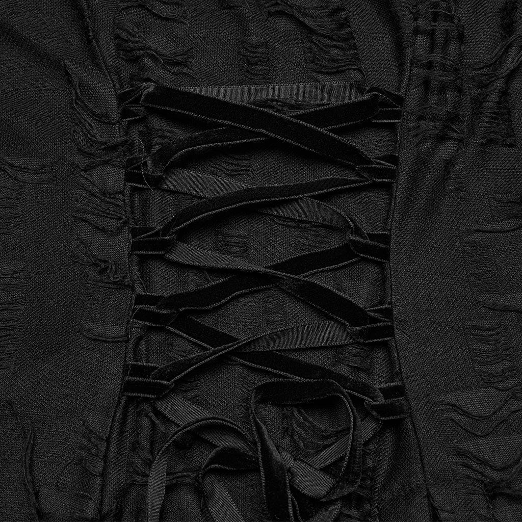 PUNK RAVE Women's Gothic Irregular Ripped Lace-up Party Slip Dress