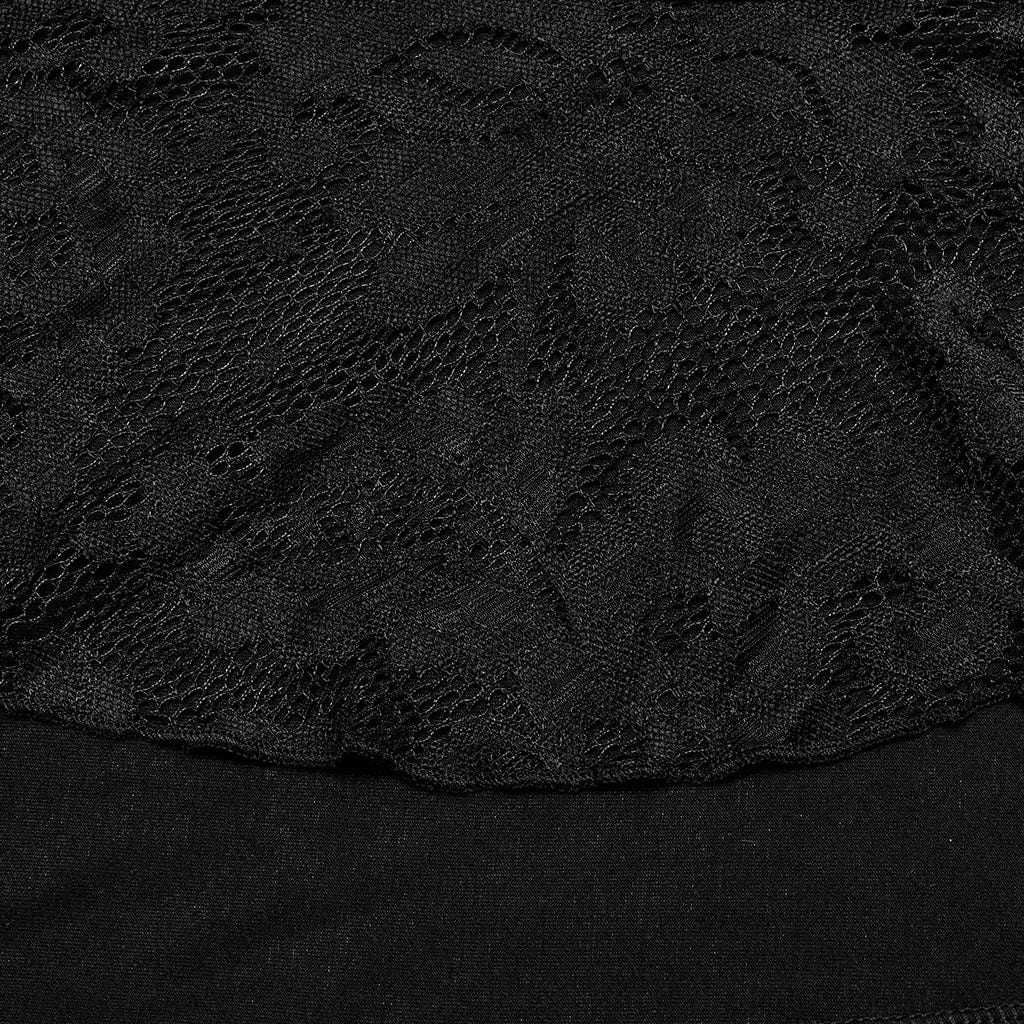 PUNK RAVE Women's Gothic Irregular Ruched Lace Splice Wrap Skirt