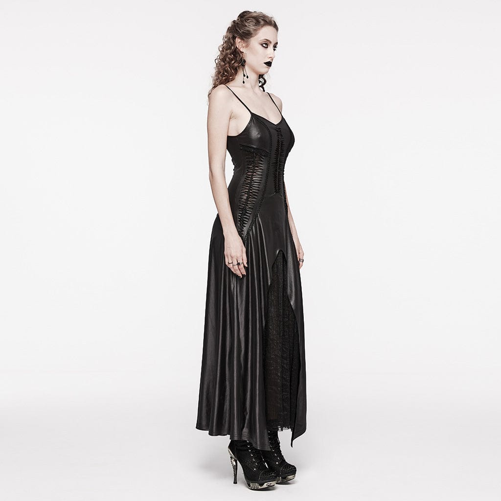 PUNK RAVE Women's Gothic Irregular Twining Layered Slip Dress