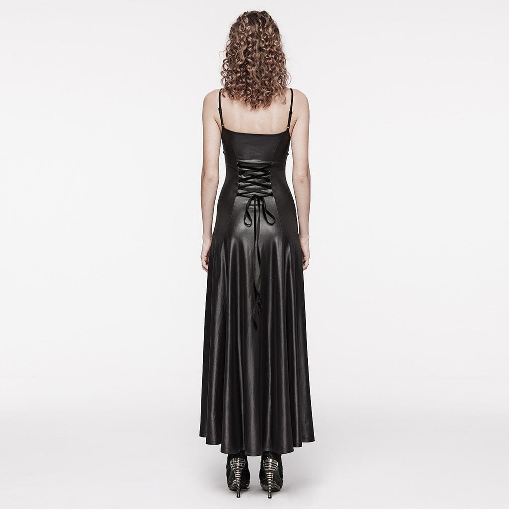 PUNK RAVE Women's Gothic Irregular Twining Layered Slip Dress