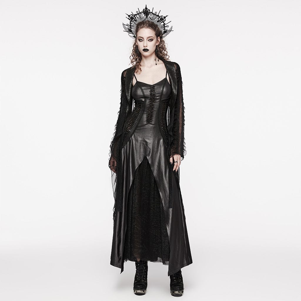 PUNK RAVE Women's Gothic Irregular Twining Layered Slip Dress