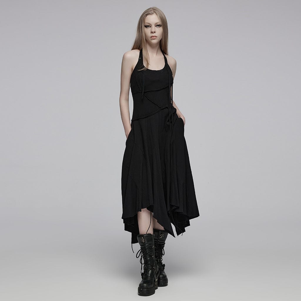 Dark Red Gothic Suspender Dress – Vintage Irregular Hem