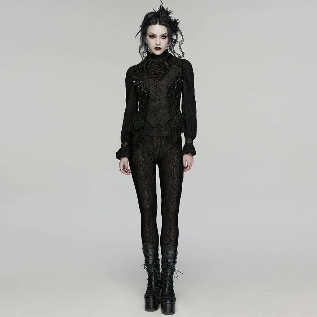 PUNK RAVE Women's Gothic Jacquard Lace Beaded Vest