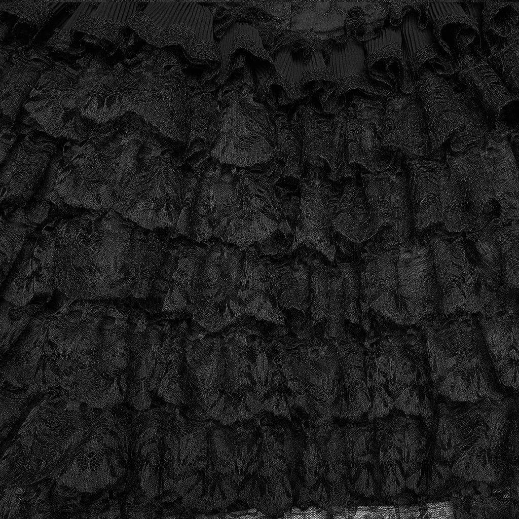 PUNK RAVE Women's Gothic Jacquard Ruffled Layered Skirt Vest