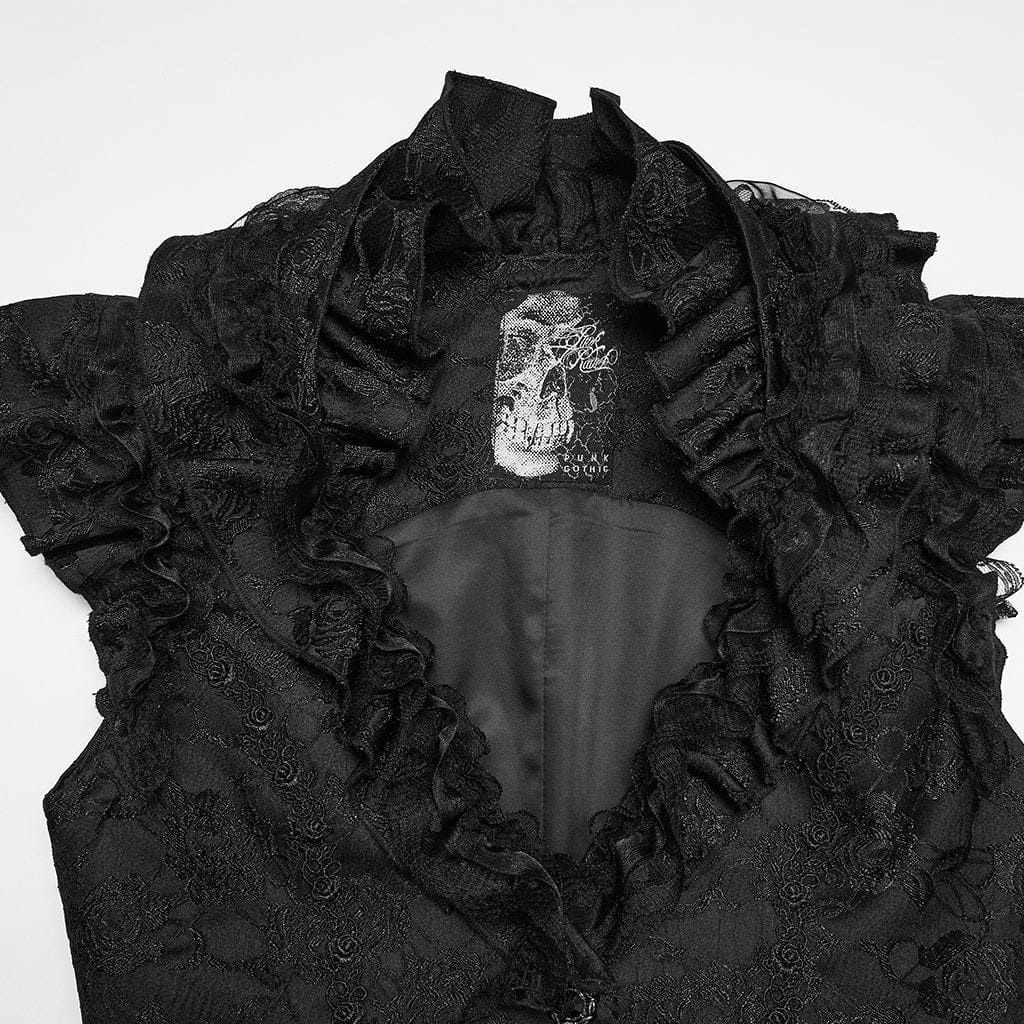 PUNK RAVE Women's Gothic Jacquard Ruffled Layered Skirt Vest
