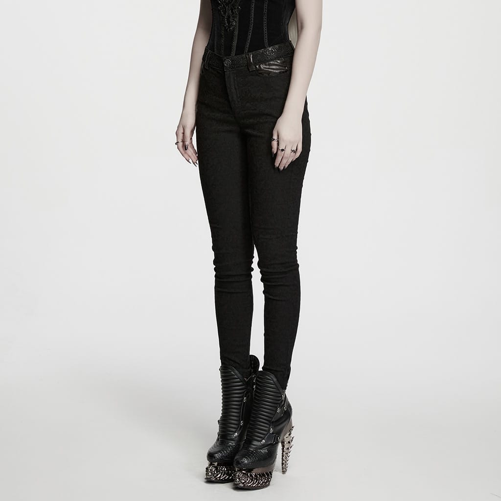 PUNK RAVE Women's Gothic Jacquard Skinny Pants